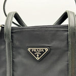 Load image into Gallery viewer, Prada Nylon Handbag Black Silver Triangle Logo (Pre-owned)
