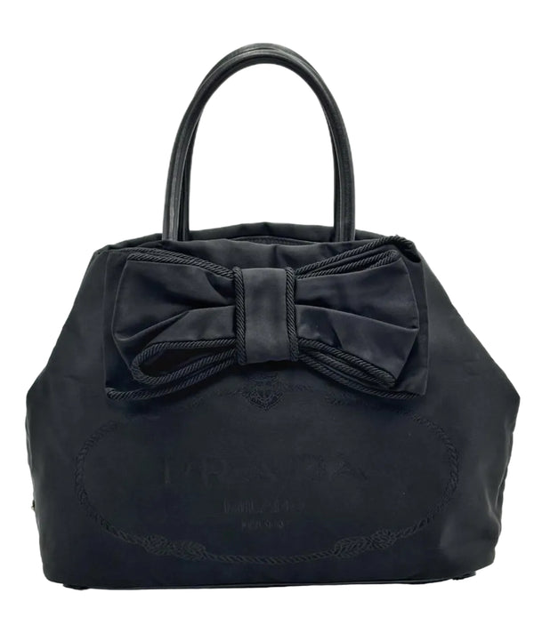 Prada Jacquard Bow-Embellished Nylon Reversible Handbag (Pre-owned) W74CB4R