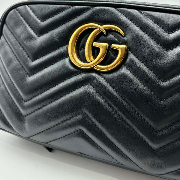 Gucci GG Marmont Small Camera Bag Black Matelasse Leather (Pre-owned) G3YKJ9X