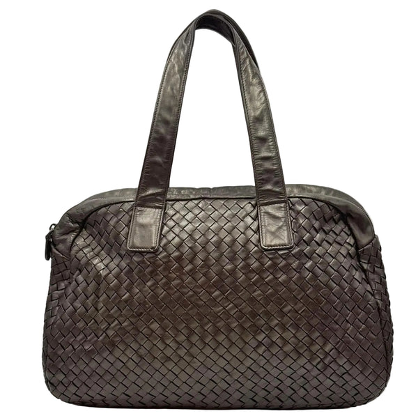 Bottega Veneta Brown Intrecciato Woven Nappa Leather Boston Top Handle Bag (Pre-owned) T4B7G43