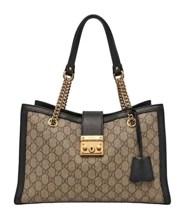 Gucci Beige/Black GG Supreme Canvas Padlock Medium Tote (Pre-owned) 74GV927