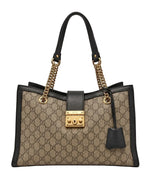 Load image into Gallery viewer, Gucci Beige/Black GG Supreme Canvas Padlock Medium Tote (Pre-owned) 74GV927
