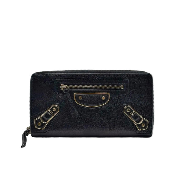 Balenciaga Chevre Gold Metallic Edge Hardware Money Wallet Black (Pre-owned)