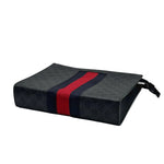 Load image into Gallery viewer, Gucci GG Supreme Monogram Selleria Calfskin Web New Web Cosmetic Case Black (Like new) CTRDQ6B
