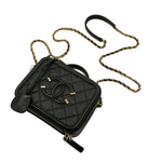 Load image into Gallery viewer, Chanel Filigree Vanity Case Quilted Caviar Gold-tone Small Black (Like new) RB37TXQ
