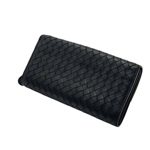Bottega Veneta Black Intrecciato Woven Nappa Leather Continental Wallet (Pre-owned)