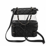 Load image into Gallery viewer, Chanel Black Quilted Crumpled Leather &amp; Transparent PVC Vanity Flap Backpack Bag
