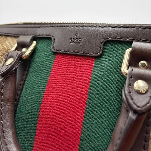 Gucci Beige/Ebony GG Canvas Vintage Web Medium Boston Bag W/ Shoulder Strap (Like new) KMH9DJ8
