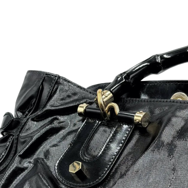 Gucci Black Leather Pop Bamboo Handle Tote Bag (Pre-owned) 34GB9JV