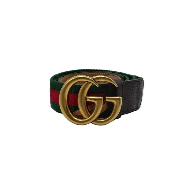 Gucci Green/Red Canvas Web Double G Belt 90.36 (Pre-owned)