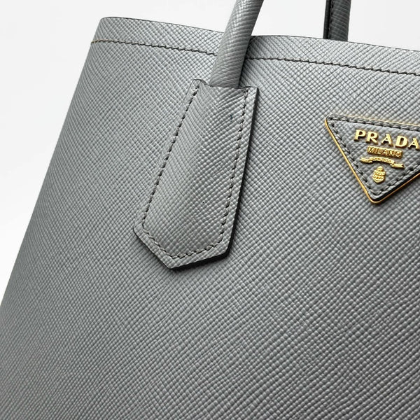 Prada Medium Saffiano Leather Double Prada Bag Grey (Pre-owned) GJ9V8B4