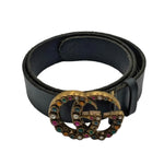 Load image into Gallery viewer, Gucci Leather Rhinestone Buckle Belt (Pre-owned)
