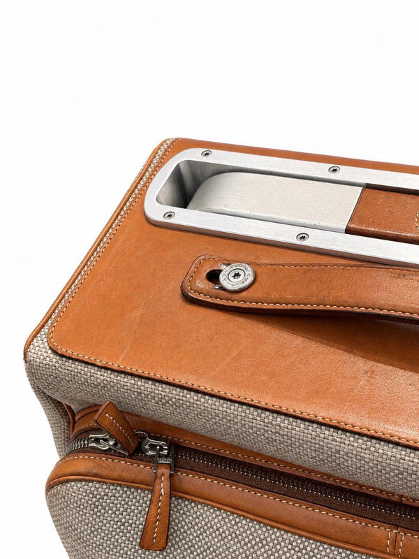 Hermes Etoupe Fauve Toile Gold Barena Leather Caleche Express Rolling Luggage (Pre-owned) D4WDJ9Y