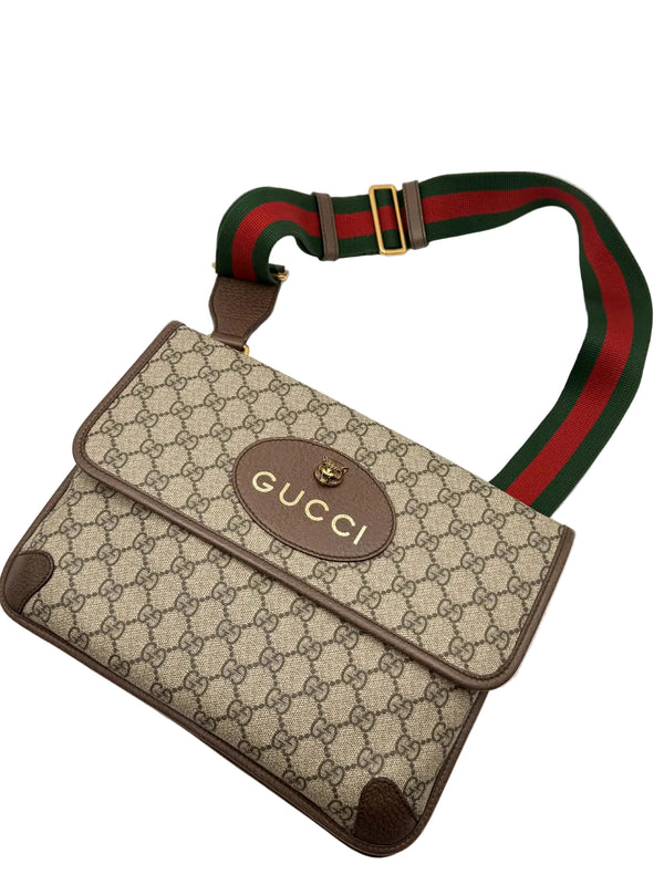 Gucci Medium GG Supreme Web Neo Vintage Double Flap Messenger Bag (Pre-owned)