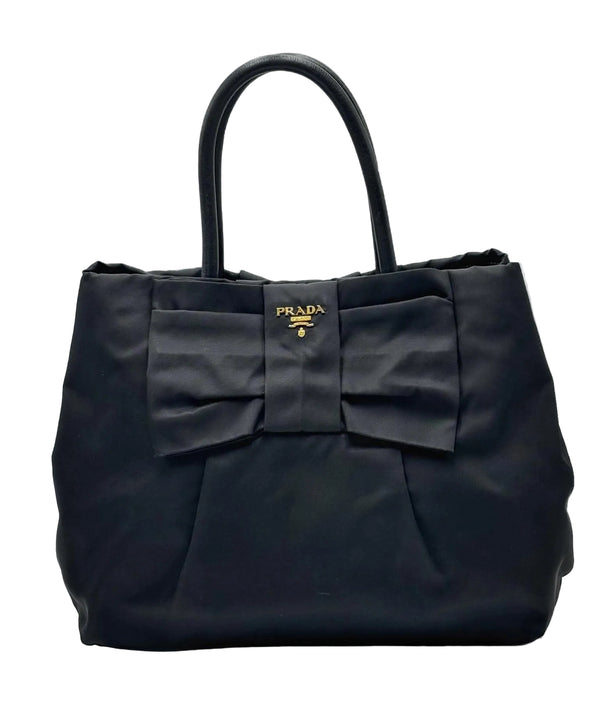 Prada Black Vela Nylon Bow Tote Bag MV1 (Pre-owned) 34H2J27