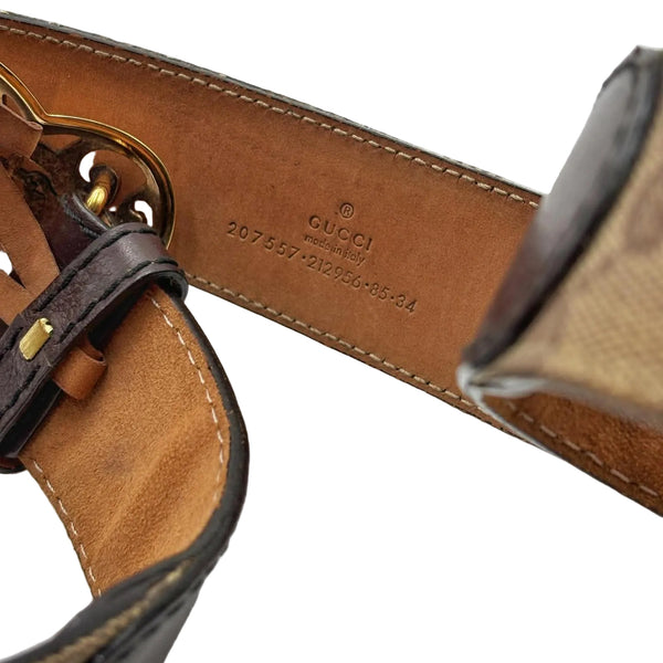Gucci Brown/Beige GG Crystal Canvas and Leather Crest Buckle Belt (Pre-owned)