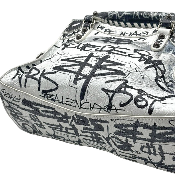 Balenciaga Agneau Arena Graffiti Neo Cagole City Handbag XS White Black (Pre-owned) MRYRG23