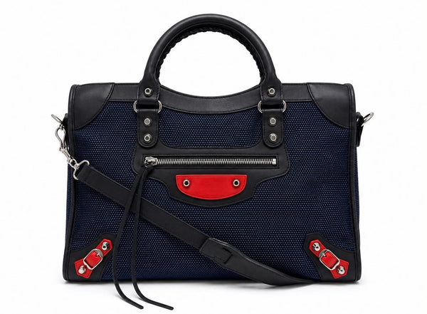 Balenciaga Mesh Arena Classic Silver Hardware Mini City Black Navy Orange (Pre-owned)