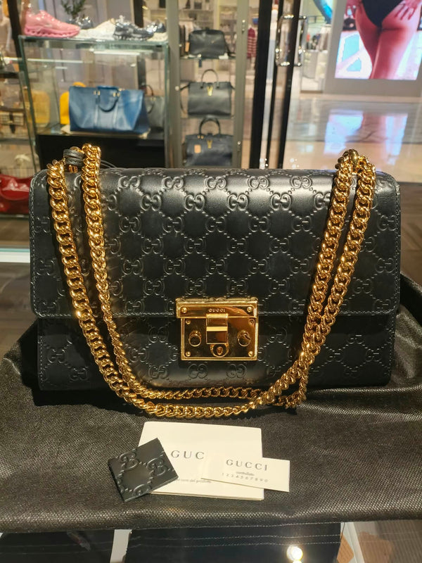 Gucci Guccissima Padlock Shoulder Bag Black (Like new)