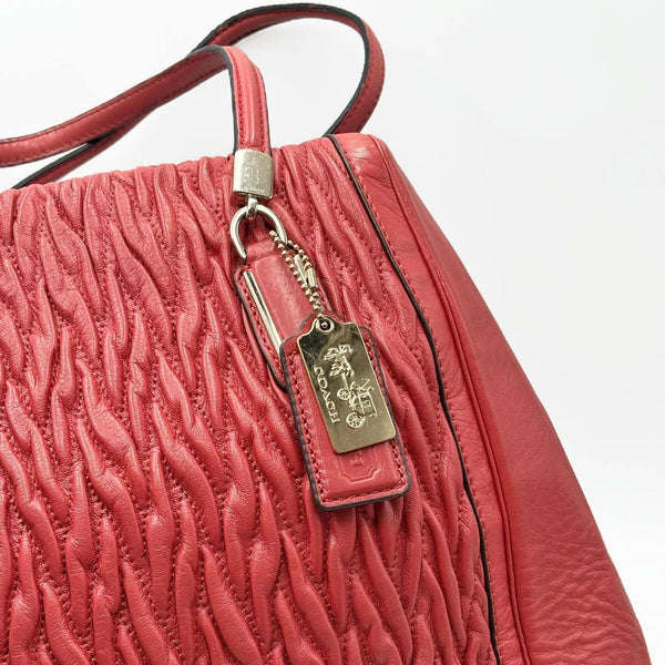 Coach Madison Gathered Twist Leather Madeline Satchel Vermillion Red (Pre-owned)