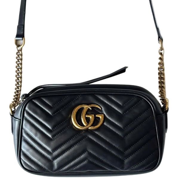 Gucci GG Marmont Small Camera Bag Black Matelasse Leather (Pre-owned) G3YKJ9X
