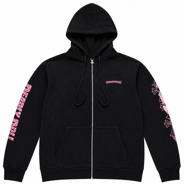 Chrome Hearts  Deadly Doll Pink Cross Scroll Label Zip Up Hoodie
