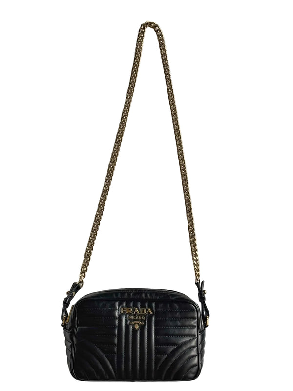 Prada Black Quilted Soft Calfskin Leather Diagramme Camera Crossbody Bag (Like new) K7JVRDD