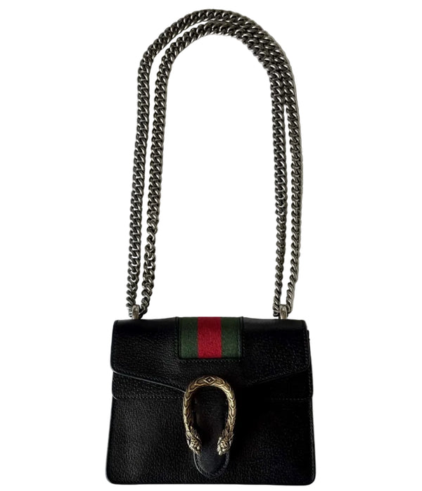 Gucci Dionysus Shoulder Bag Leather/Web Mini Black (Pre-owned) 442VCBJ