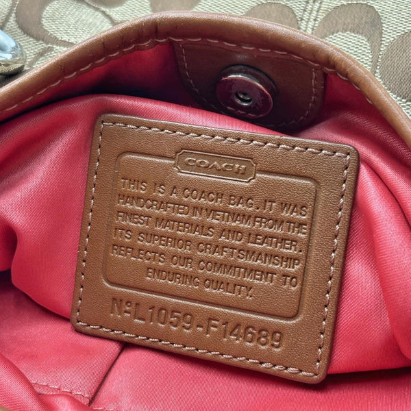 Coach Signature Shoulder CrossBody Bag Beige Brown (Pre-owned)