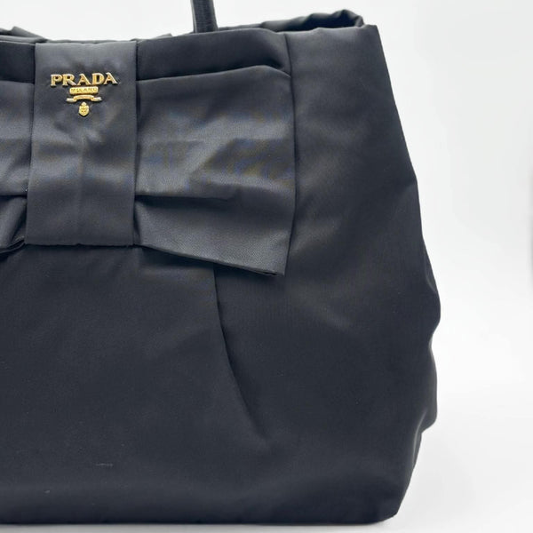 Prada Black Vela Nylon Bow Tote Bag MV1 (Pre-owned) 34H2J27