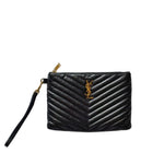 Load image into Gallery viewer, Saint Laurent Black Matelasse Quilted Leather Monogram Pouch Wristlet (Pre-owned) GHJ4MYX
