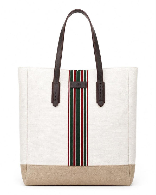 Gucci Medium White Canvas Striped Tote Bag (Pre-owned) 64V9287