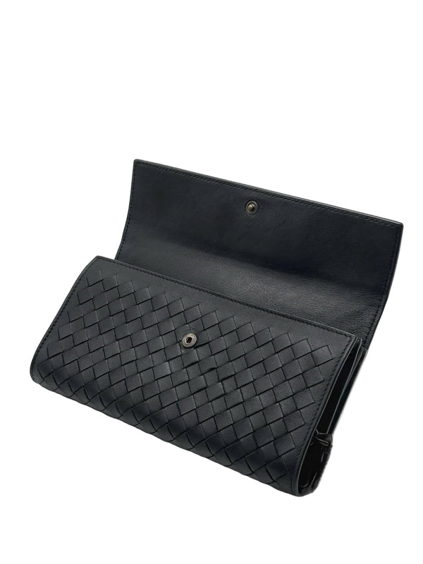 Bottega Veneta Black Intrecciato Woven Nappa Leather Continental Wallet (Pre-owned)