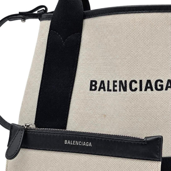 Balenciaga Cotton Canvas Calfskin Navy Cabas XS Natural Black (Pre-owned) 7JCQGGQ