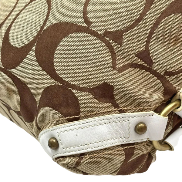 Coach Beige/White Signature Canvas and Leather Carly Hobo (Pre-owned)