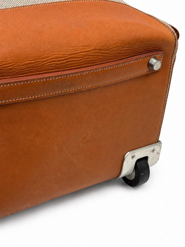 Hermes Etoupe Fauve Toile Gold Barena Leather Caleche Express Rolling Luggage (Pre-owned) D4WDJ9Y