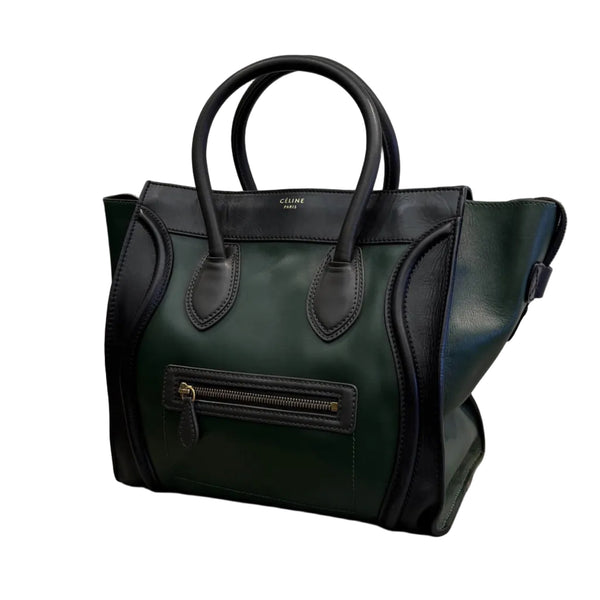 Celine Black/Green Calfskin Leather Mini Luggage Tote Bag (Pre-owned)