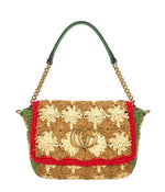 Load image into Gallery viewer, Gucci Beige/Red/Green Woven Floral Raffia GG Marmont Small Shoulder Bag (Pre-owned)
