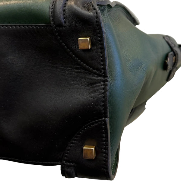 Celine Black/Green Calfskin Leather Mini Luggage Tote Bag (Pre-owned)