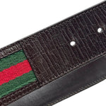 Load image into Gallery viewer, Gucci Black Leather and Web Canvas Interlocking G Buckle Belt (Pre-owned)
