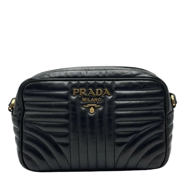 Prada Black Quilted Soft Calfskin Leather Diagramme Camera Crossbody Bag (Like new) K7JVRDD