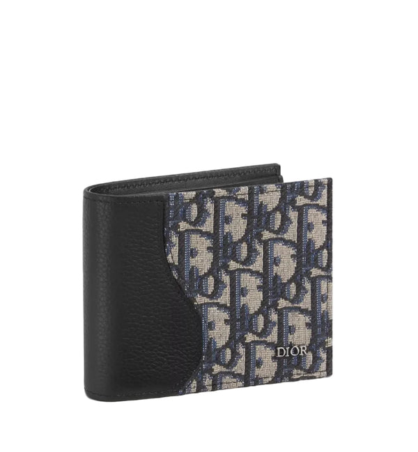 Dior Saddle Bifold Wallet Black Grained Calfskin Marquetry Dior Oblique Jacquard (Brandnew) JX3MRYKr