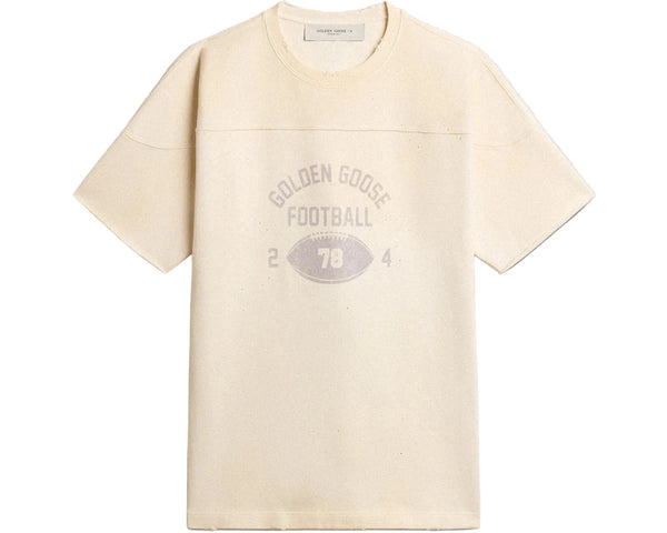 Golden Goose Men's cotton T-shirt in vintage white with raw edge on the front