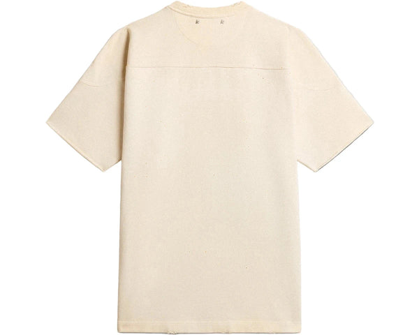 Golden Goose Men's cotton T-shirt in vintage white with raw edge on the front