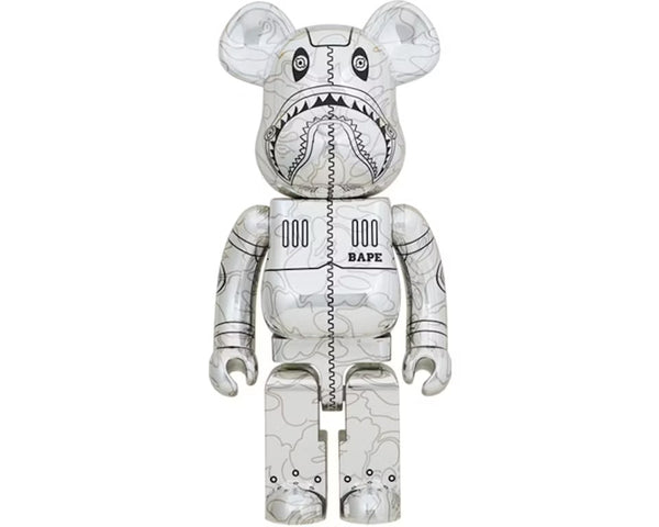Bearbrick x BAPE x Hajime Sorayama Camo Shark 1000% Silver
