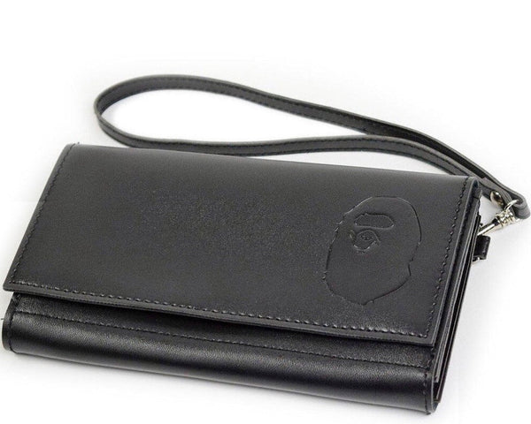 Bape Black Vegan Leather Wallet With Strap