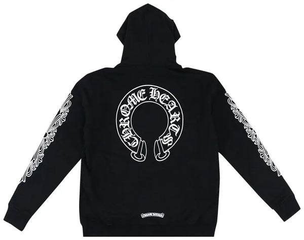 Chrome Hearts Horseshoe Floral Cross Sleeve Zip Up Hoodie Black/White