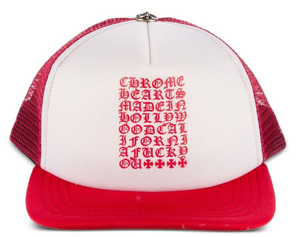 Chrome Hearts Eyechart Trucker Hat Red White
