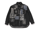 Load image into Gallery viewer, BAPE BLACK Men Long Sleeve Shirt Shashiko Patchwork Shirt
