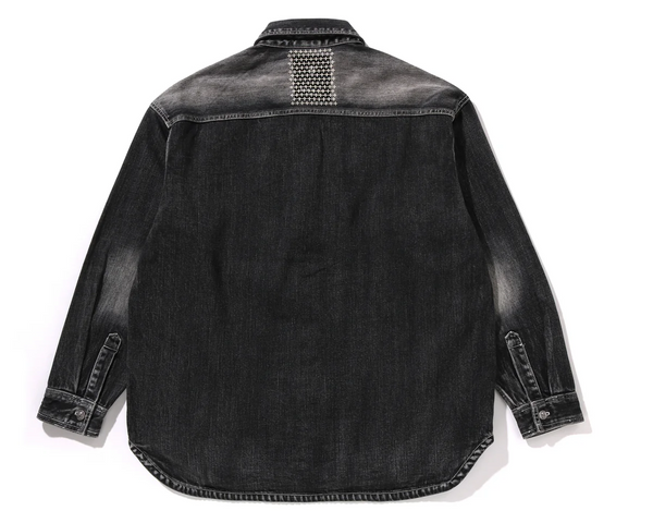 BAPE BLACK Men Long Sleeve Shirt Shashiko Patchwork Shirt